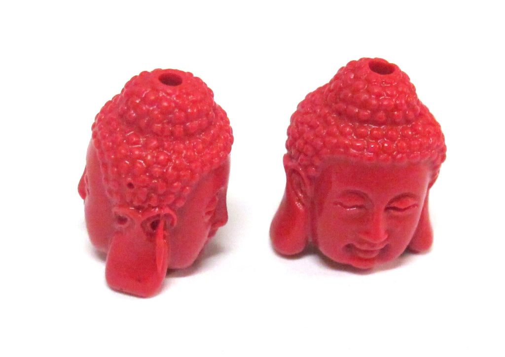 2 beads - Buddha beads carved lacquerware synthetic cinnabar beads medium size -18 mm x 15 mm - BD948