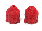 2 beads - Buddha beads carved lacquerware synthetic cinnabar beads medium size -18 mm x 15 mm - BD948