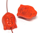 2 BEADS - Orange color turquoise howlite Buddha bead - BD287A