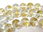 2 BEADS - Quartz gemstone beads with gold color Dragon painting - 10mm - GM358G