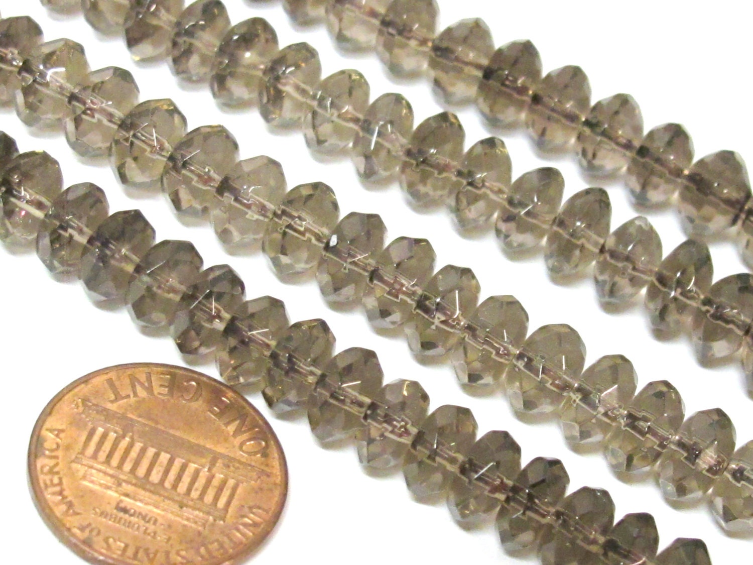 10 Beads - Smokey quartz faceted rondelle shape beads 7 - 8 mm size - GM423