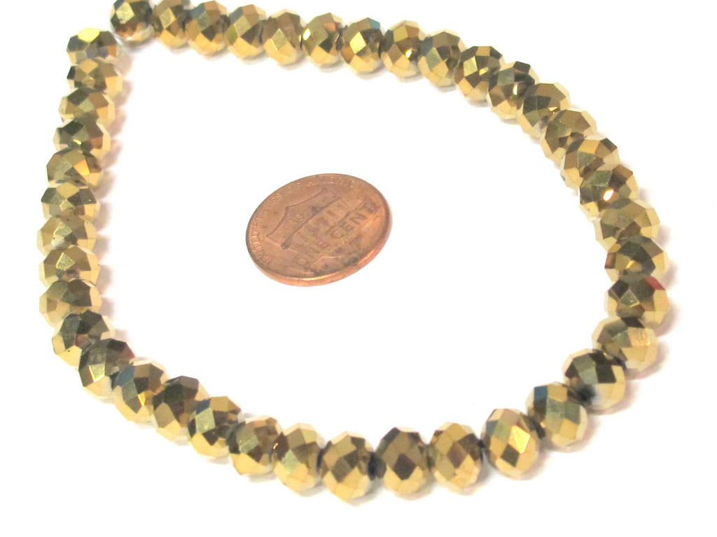 20 beads - Faceted rondelle metallic gold color AB shiny crystal glass beads - 8 mm - AB050