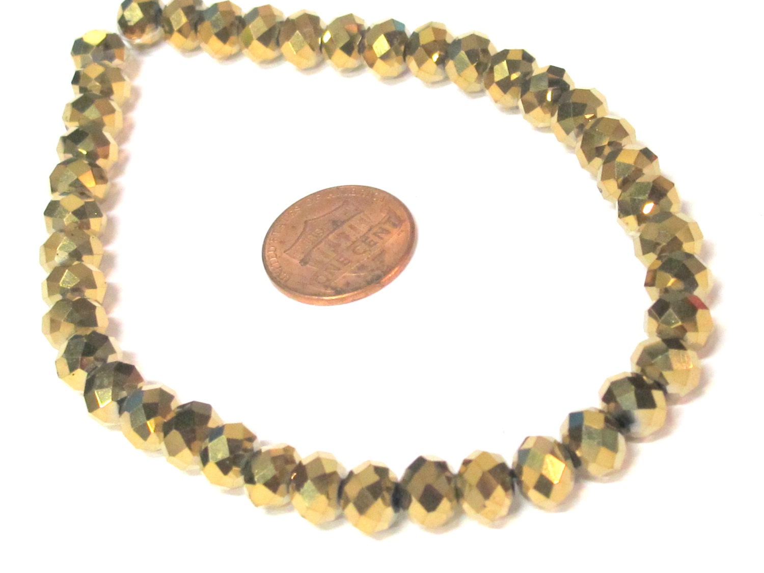 20 beads - Faceted rondelle metallic gold color AB shiny crystal glass beads - 8 mm - AB050