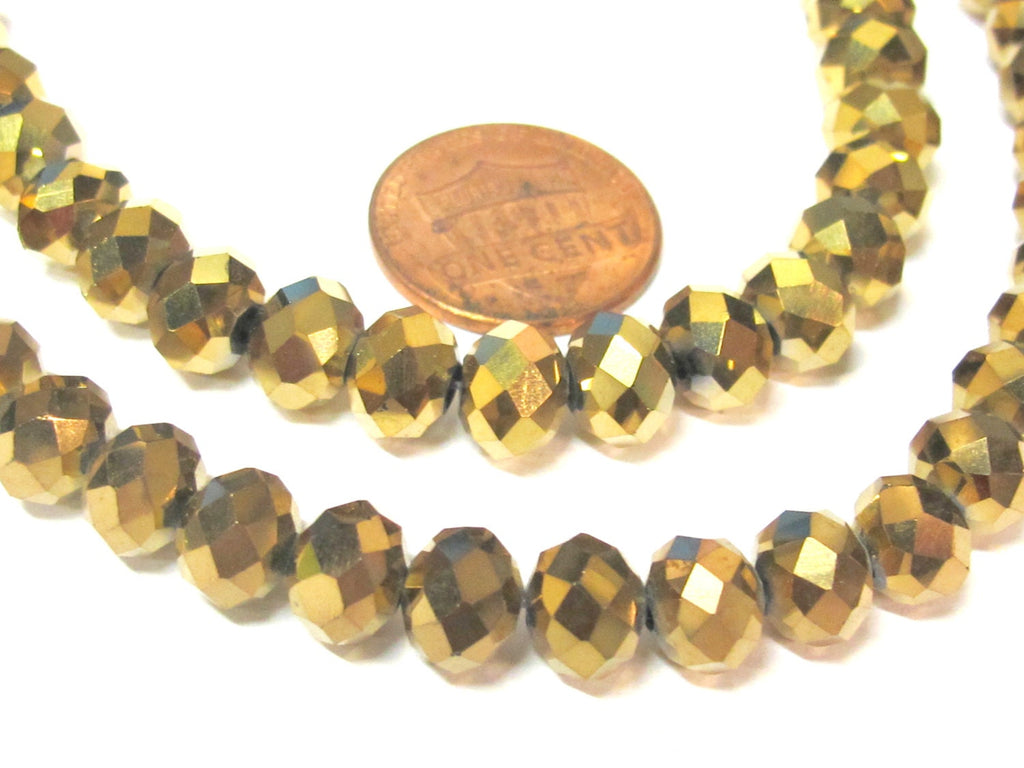 20 beads - Faceted rondelle metallic gold color AB shiny crystal glass beads - 8 mm - AB050