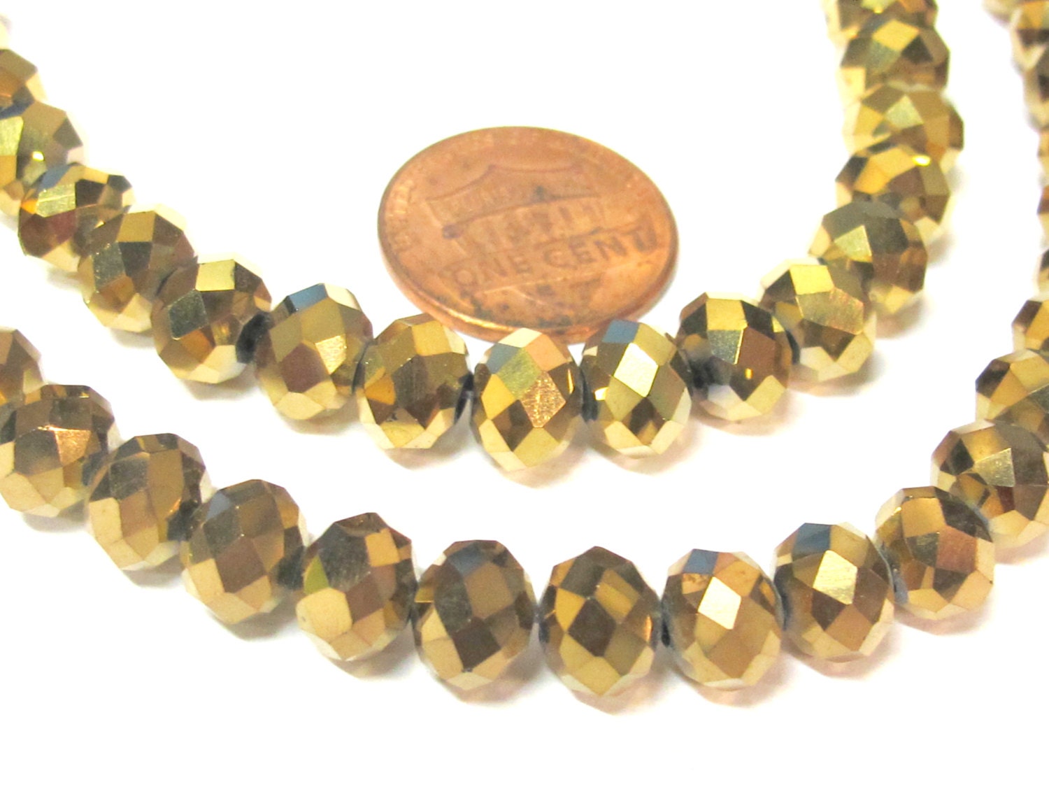 20 beads - Faceted rondelle metallic gold color AB shiny crystal glass beads - 8 mm - AB050