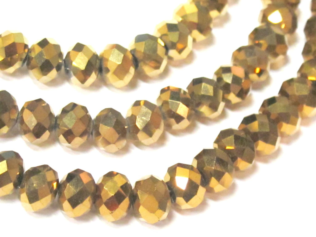 20 beads - Faceted rondelle metallic gold color AB shiny crystal glass beads - 8 mm - AB050