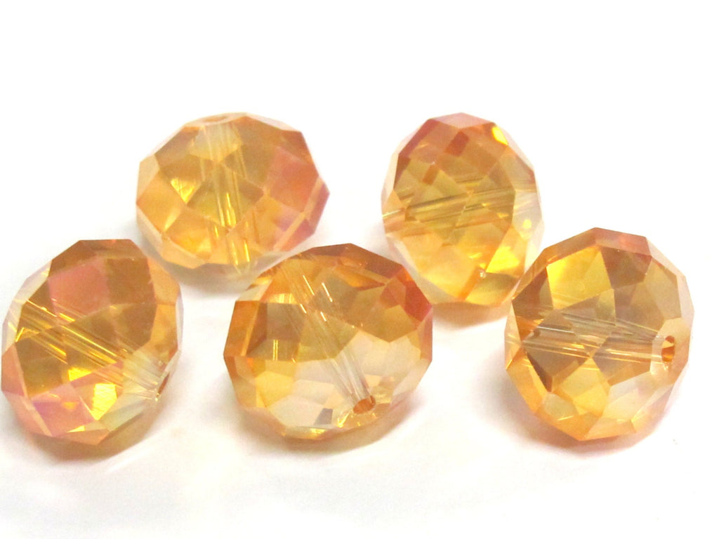 5 beads - Beautiful Large 16 mm size Faceted rondelle shape golden honey color AB shiny crystal glass beads - AB053