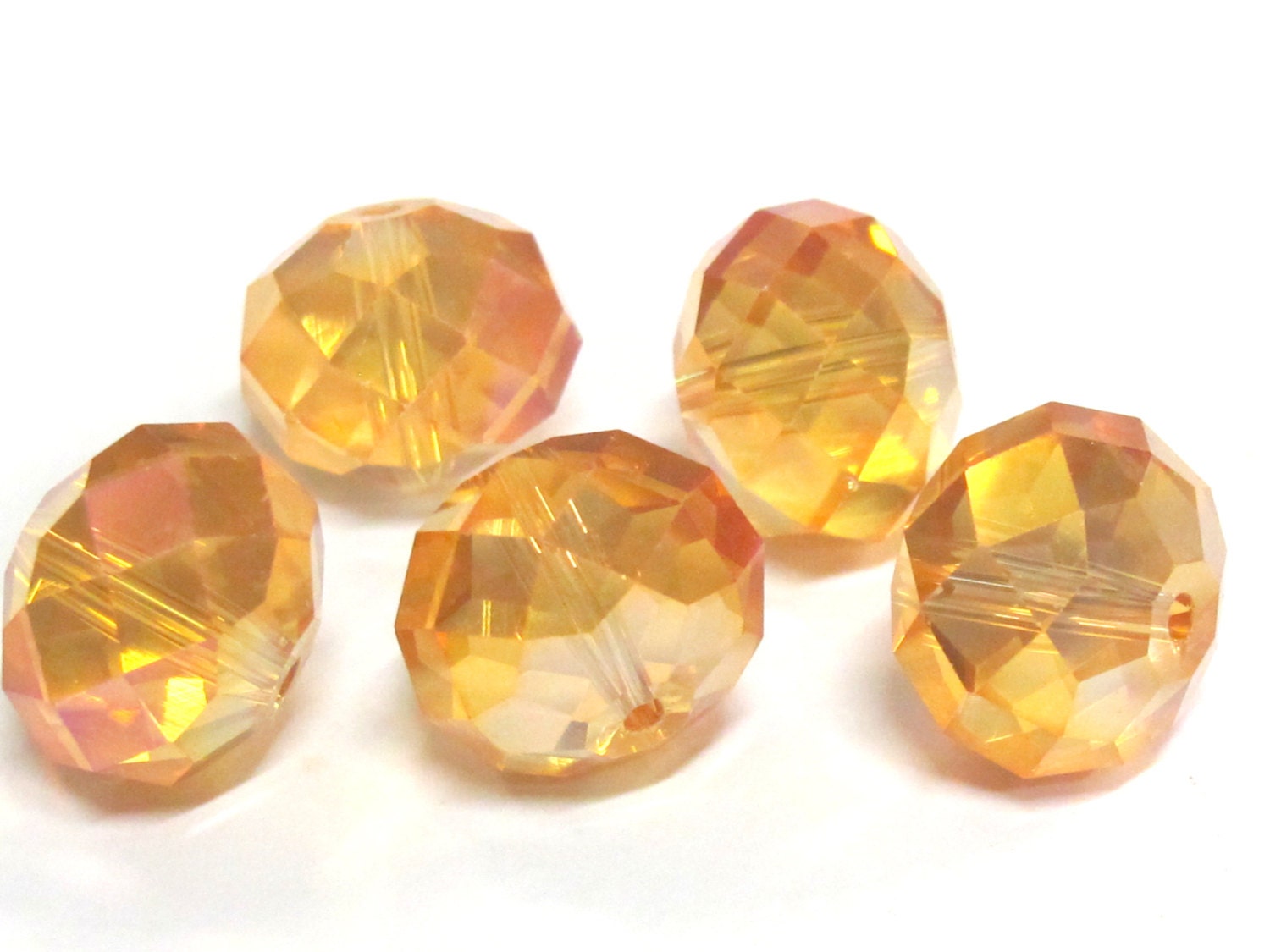 5 beads - Beautiful Large 16 mm size Faceted rondelle shape golden honey color AB shiny crystal glass beads - AB053