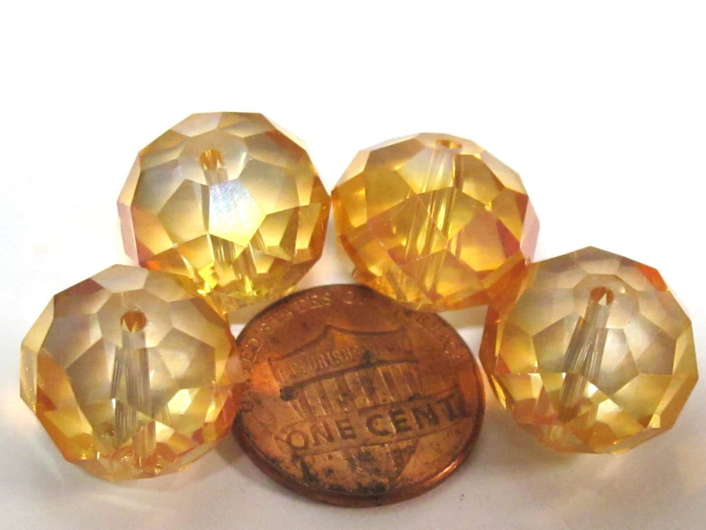 5 beads - Beautiful Large 16 mm size Faceted rondelle shape golden honey color AB shiny crystal glass beads - AB053