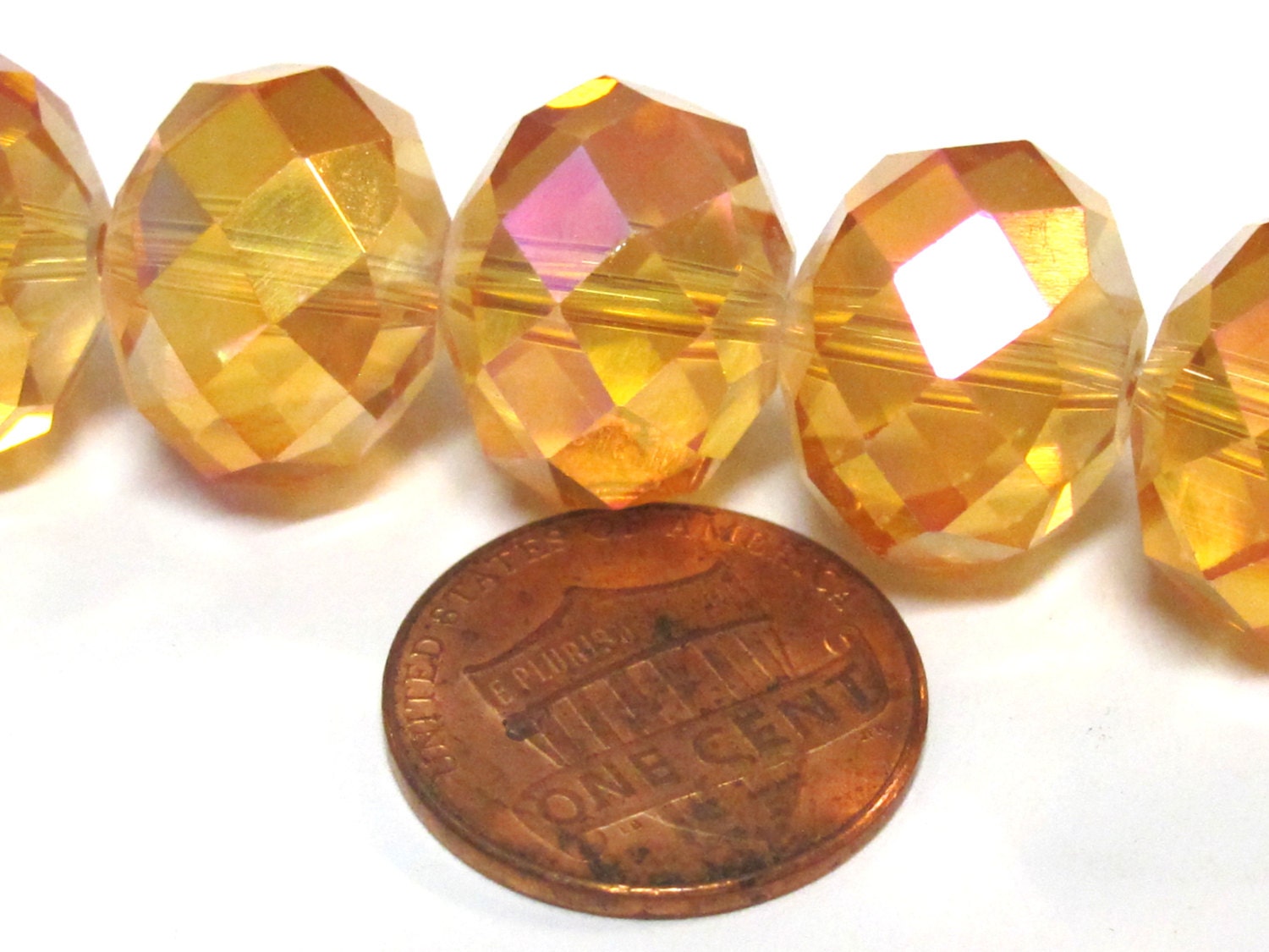5 beads - Beautiful Large 16 mm size Faceted rondelle shape golden honey color AB shiny crystal glass beads - AB053