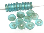 10 BEADS - Blue African recycled glass donut shape disc beads - AB055