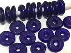 10 BEADS - Purple blue African recycled glass donut shape disc beads - AB057