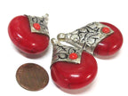 1 Pendant -Tibetan silver red copal resin reversible pendant with floral design on bail - PM554A