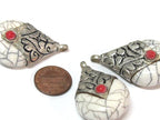 1 Pendant -Tibetan silver white crackle resin reversible pendant with floral design on bail - PM554B