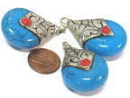 1 Pendant -Tibetan silver blue crackle resin reversible pendant with floral design on bail - PM554C