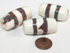 2 Beads - Large long thick size Tibetan naga conch shell beads with turquoise inlay - CH068s