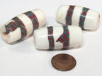 1 Bead - Large long thick size Tibetan naga conch shell beads with turquoise inlay - CH068