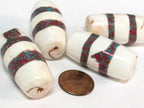 1 Bead - Large long thick size Tibetan naga conch shell beads with turquoise inlay - CH068