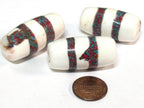 1 Bead - Large long thick size Tibetan naga conch shell beads with turquoise inlay - CH068