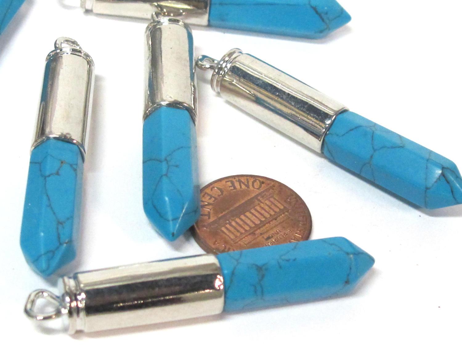 1 Pendant - Blue turquoise color howlite stone hexagon point pendant - PM334C