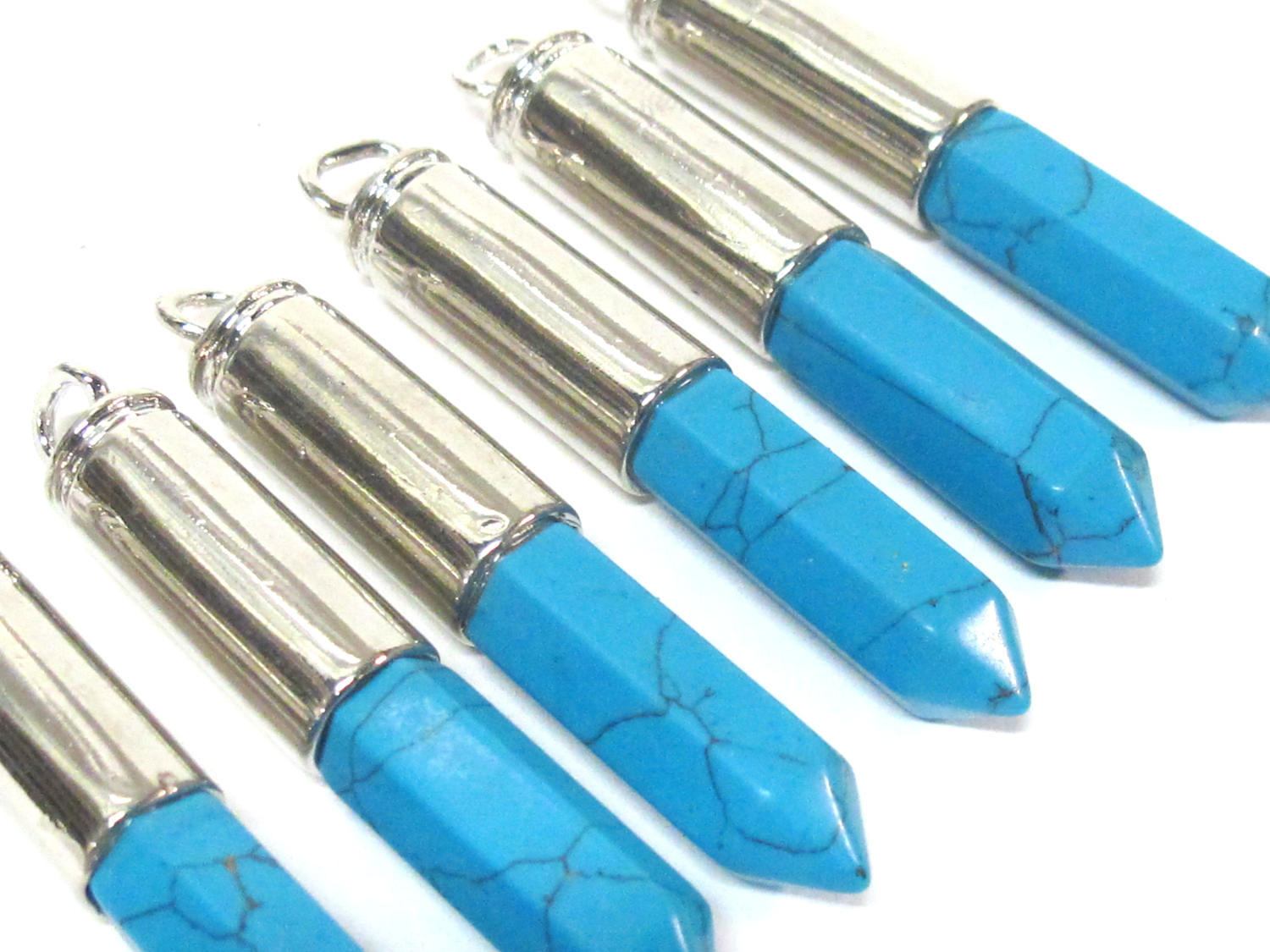 1 Pendant - Blue turquoise color howlite stone hexagon point pendant - PM334C