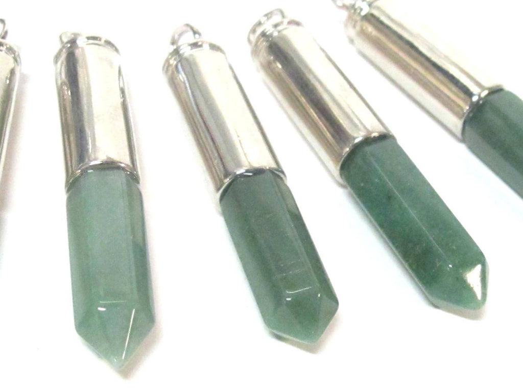 1 Pendant - Green adventurine gemstone hexagon point pendant - PM334D