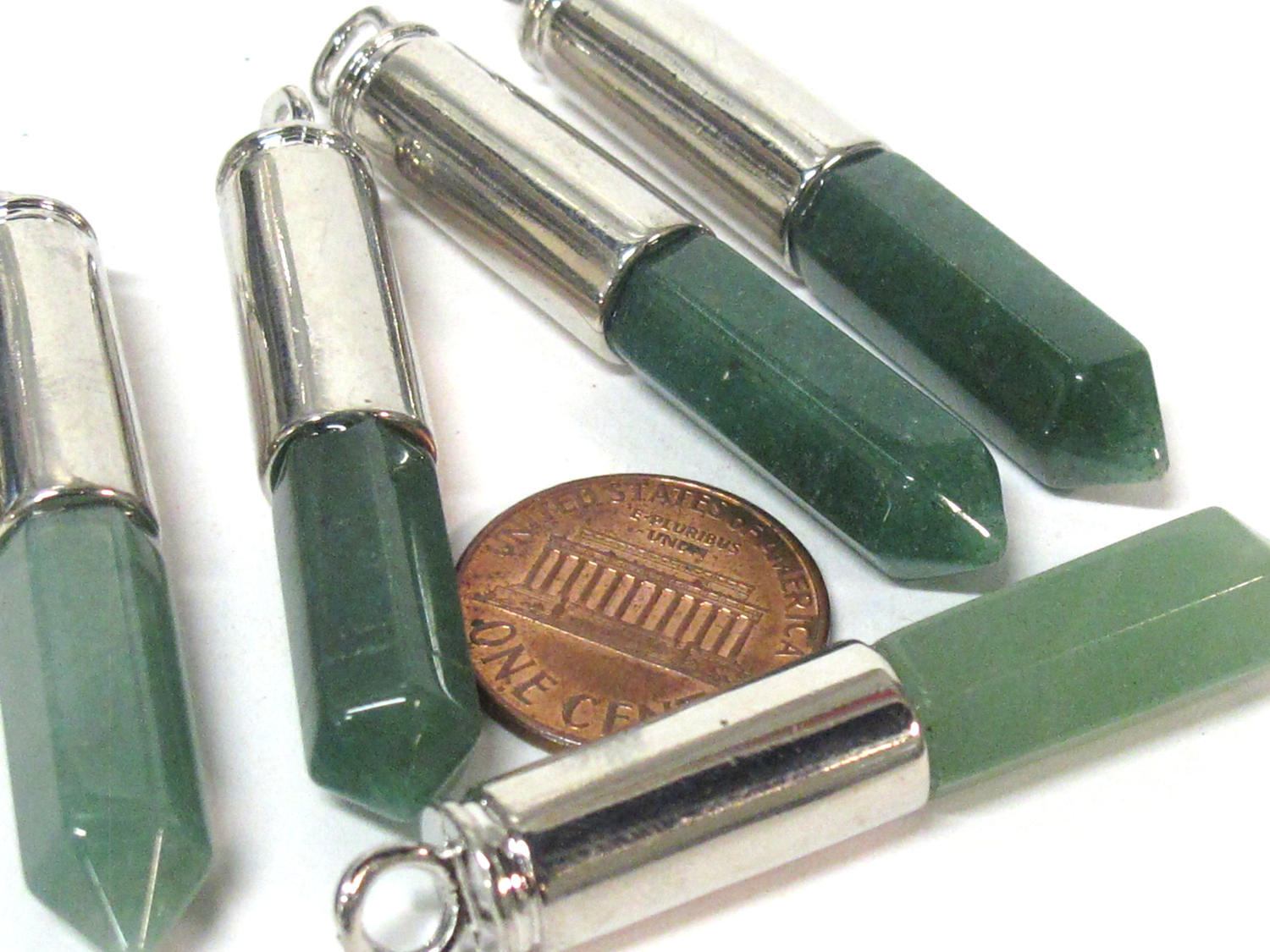 1 Pendant - Green adventurine gemstone hexagon point pendant - PM334D