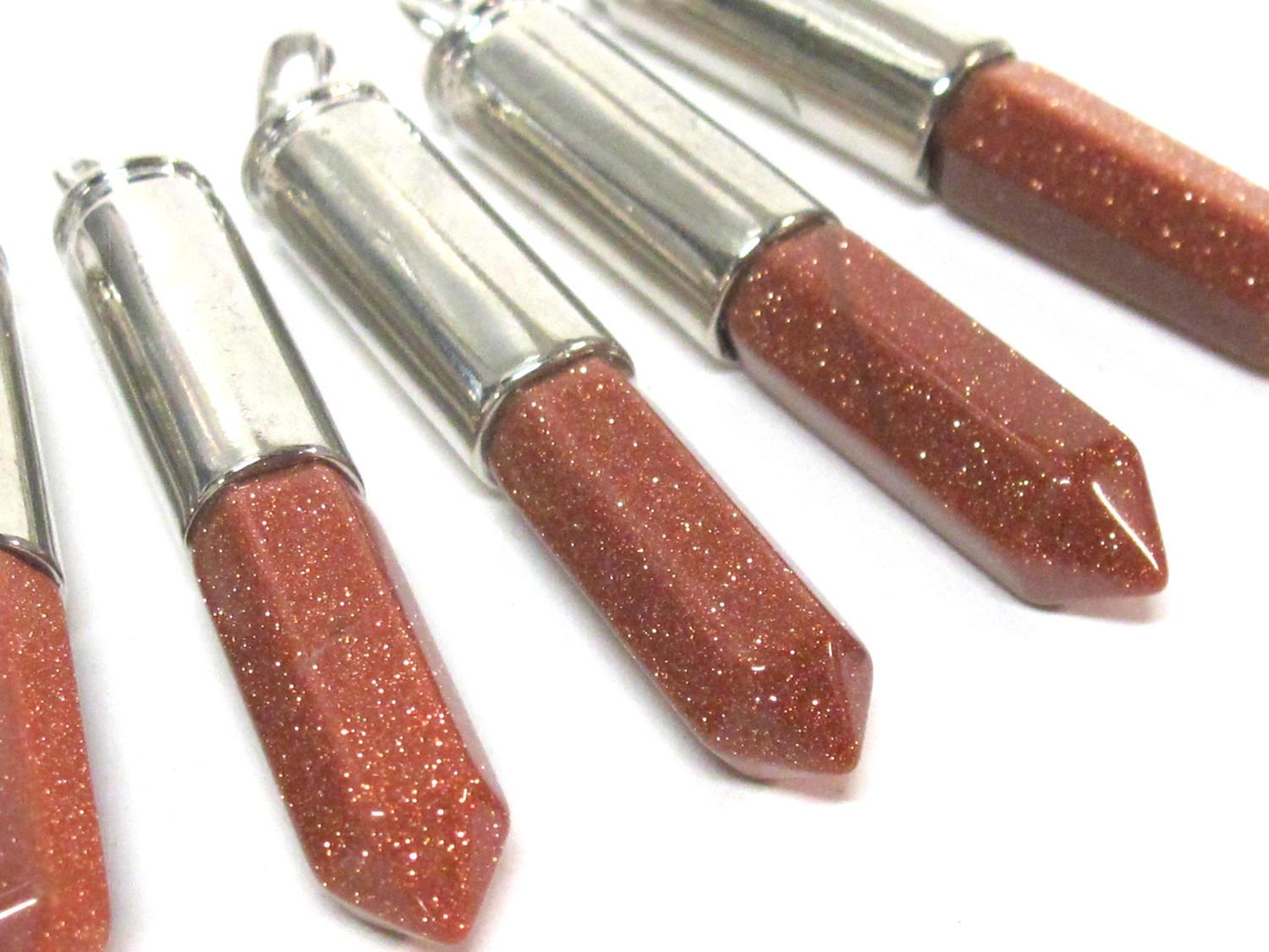 1 Pendant - Beautiful Brown sandstone glittery hexagon point pendant - PM334F