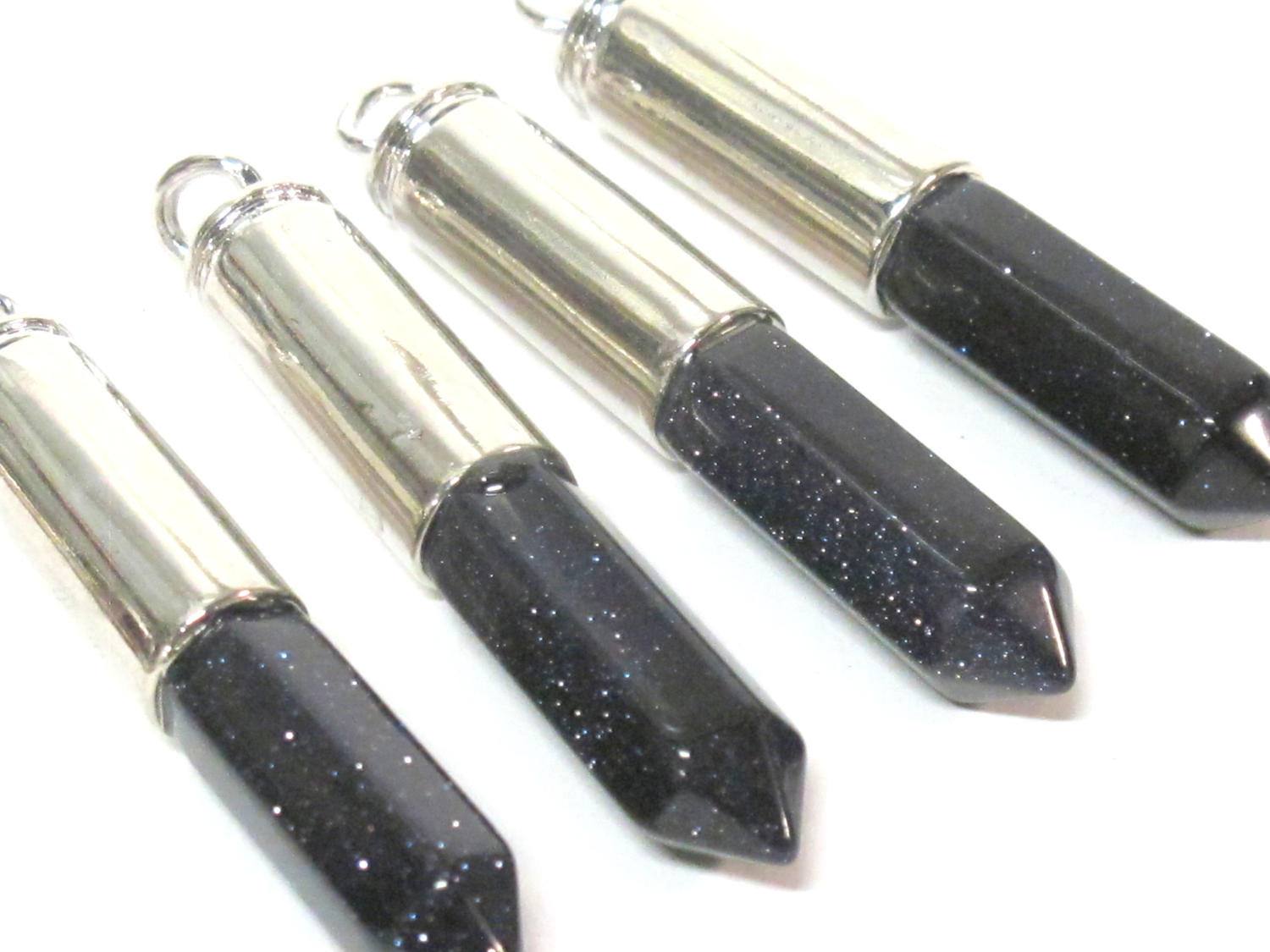 1 Pendant - Beautiful Blue black color sandstone glittery hexagon point pendant - PM334H