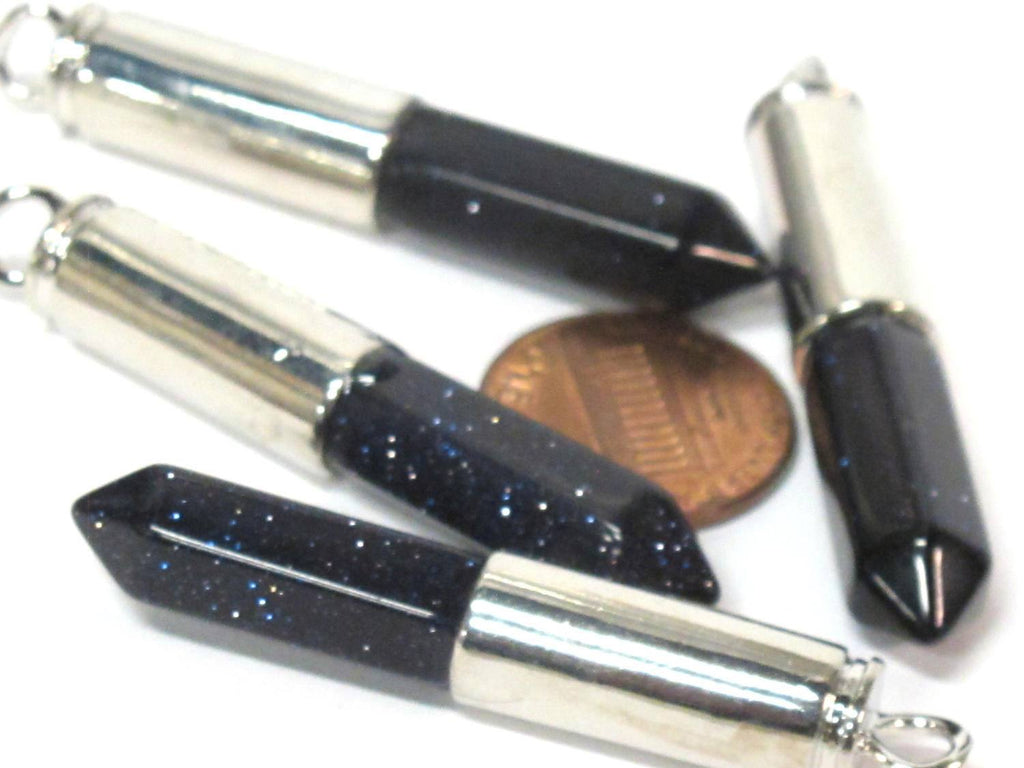 1 Pendant - Beautiful Blue black color sandstone glittery hexagon point pendant - PM334H