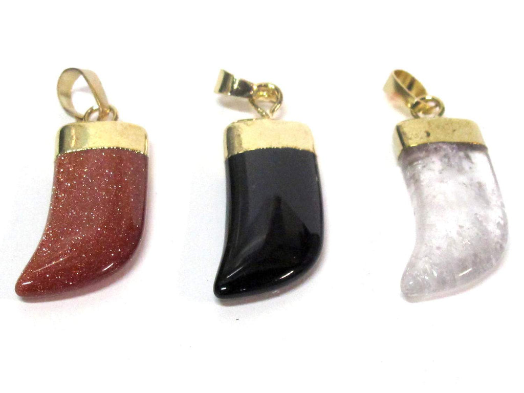 3 Pendants set - Brown sandstone -Black agate - clear quartz gemstone shape pendant with golden bail - PM324G