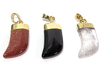 3 Pendants set - Brown sandstone -Black agate - clear quartz gemstone shape pendant with golden bail - PM324G