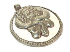 1 pendant - Large bold Tibetan Silver Repousse tribal naga conch shell pendant with tibetan dragon carving - PM491