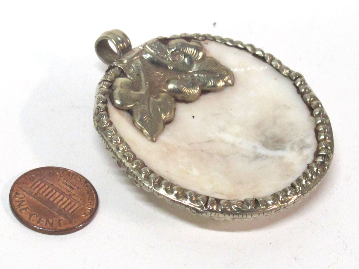 1 pendant - Large bold Tibetan Silver Repousse tribal naga conch shell pendant with tibetan dragon carving - PM491