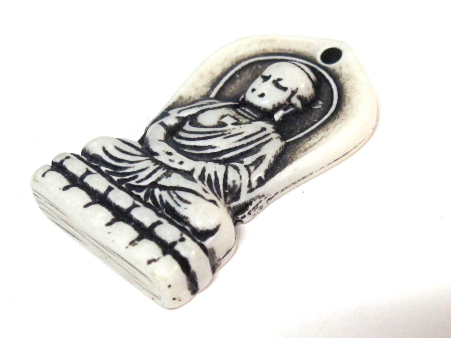 1 Pendant -Tibetan meditation Buddha resin cream color pendant - PB114