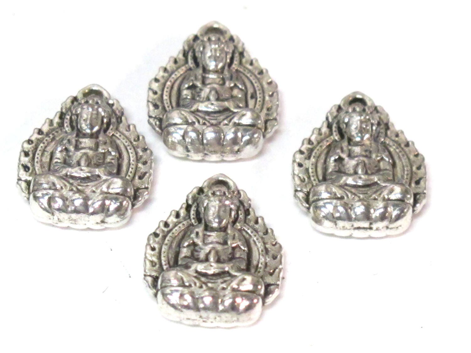 10 charms - Reversible silver tone seated buddha meditation charms - CM202