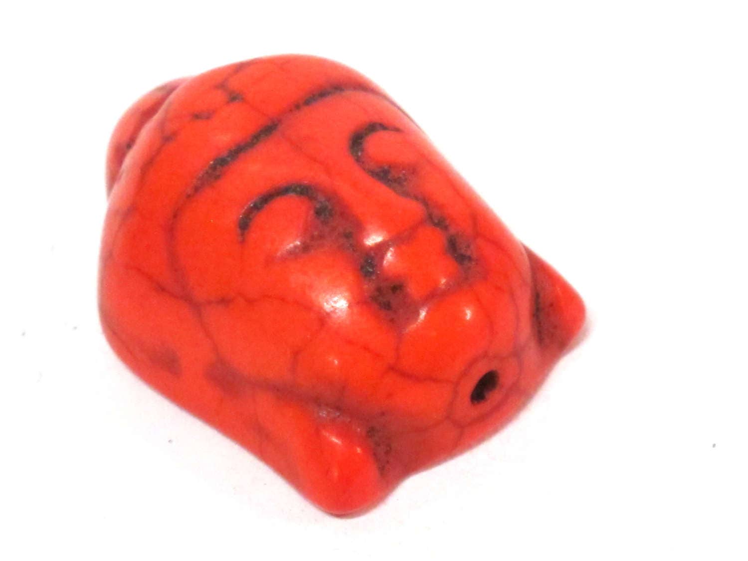 2 BEADS - Orange color turquoise howlite Buddha bead - BD287A