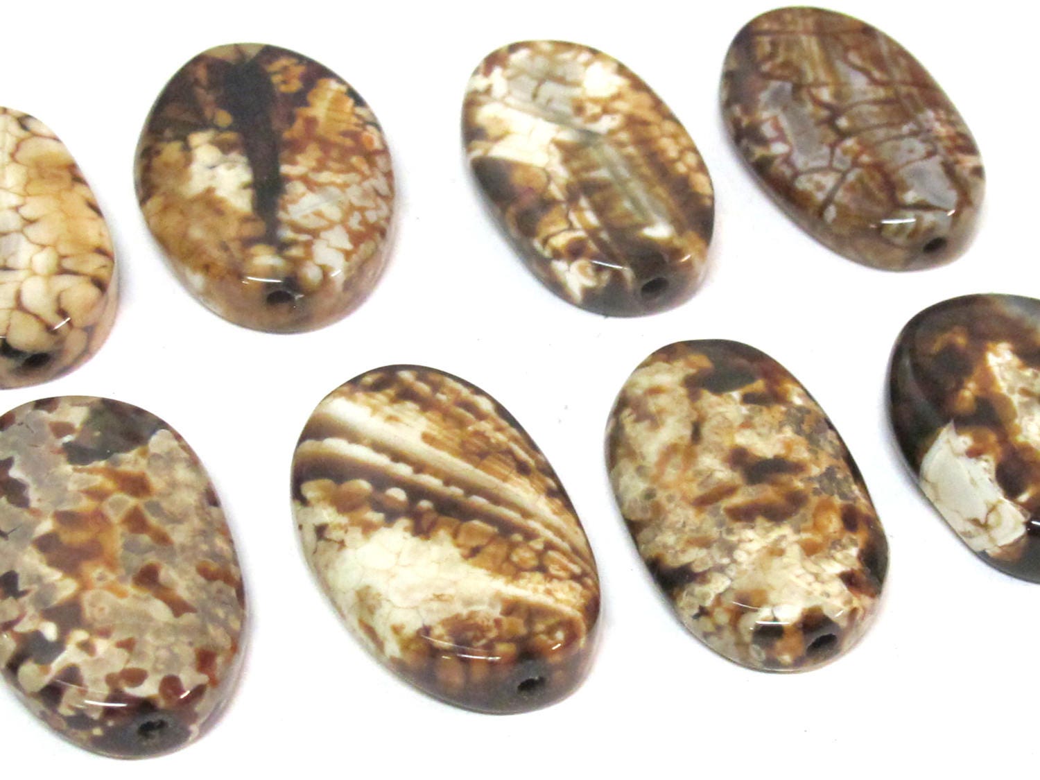4 beads - Fossil agate flat large oval flat disc shape beads - GM427