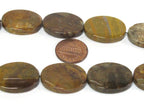 4 beads - Petrified woodstone jasper flat large oval flat disc shape gemstone beads - GM431