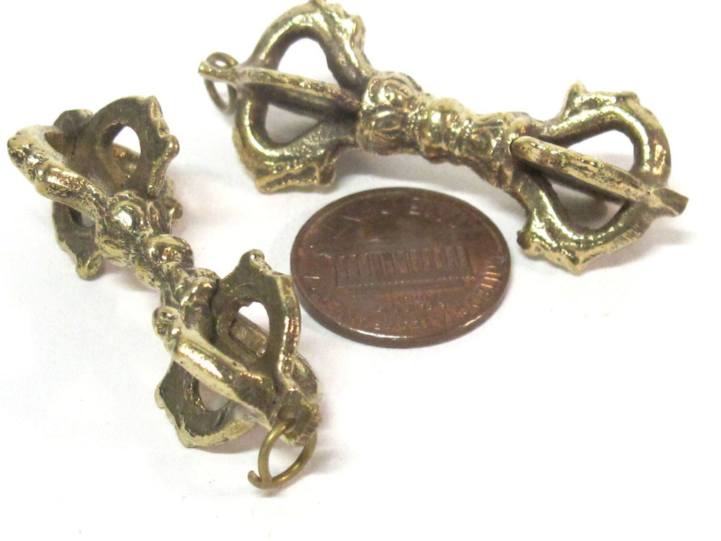 1 Pendant - Solid brass large size Tibetan dorje pendant antiqued finish from Nepal - CP120