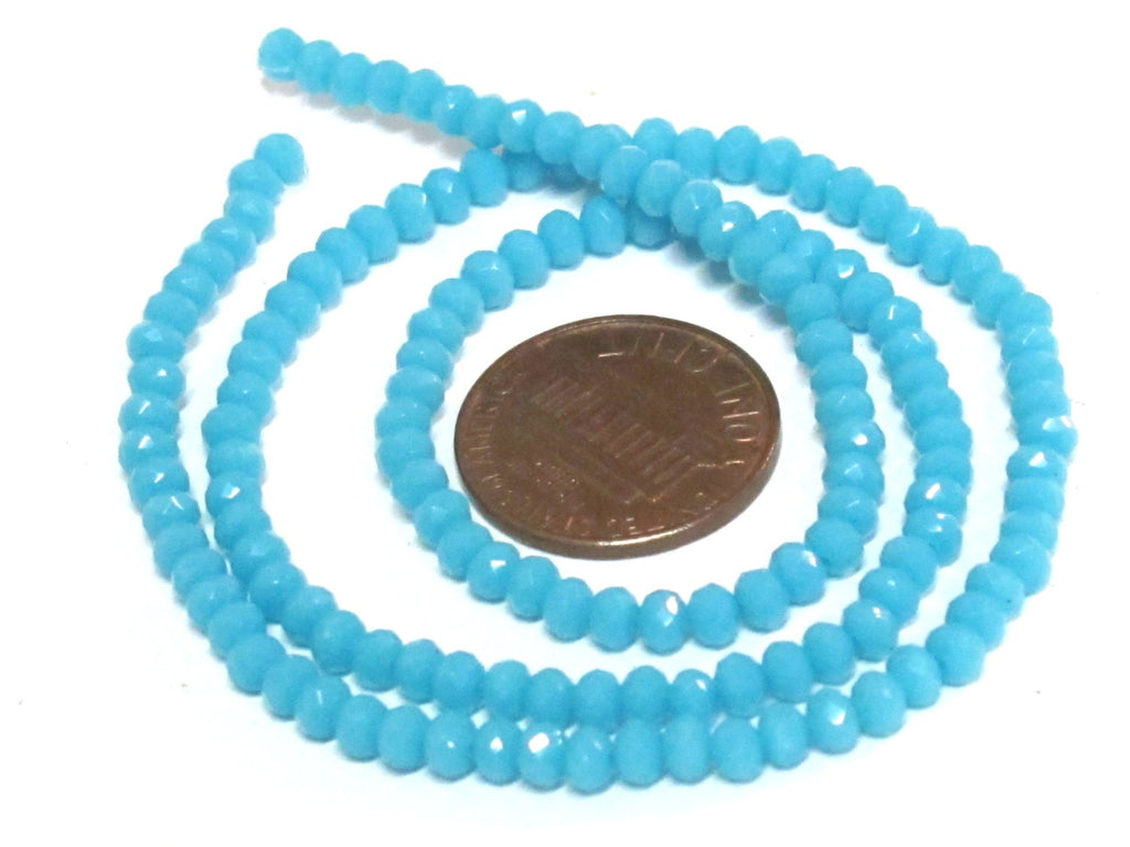 1 strand 15 inches long - 4 mm size Faceted rondelle shape blue color crystal glass beads - AB064