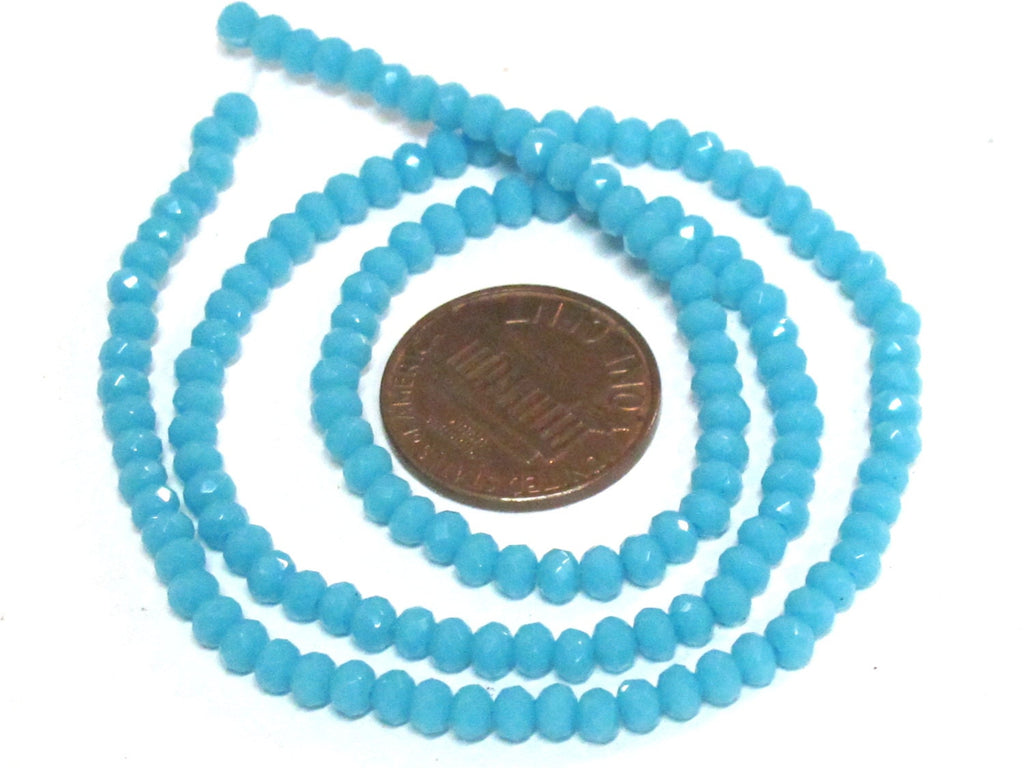 1 strand 15 inches long - 4 mm size Faceted rondelle shape blue color crystal glass beads - AB064