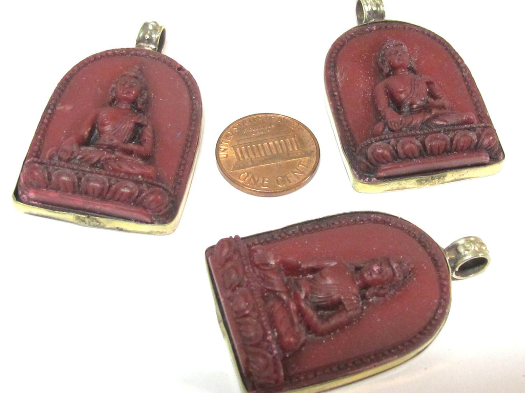 1 pendant - Tibetan red color Buddha face pendant from Nepal - PS021