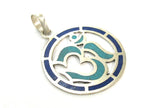 1 pendant - Sanskrit Om Round shape Nepal pendant with turquoise lapis inlay - ohm yoga charms PM540F
