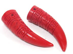 1 bead - Large size Tribal tooth design shape Tibetan carved lacquerware synthetic cinnabar beads - BD957A