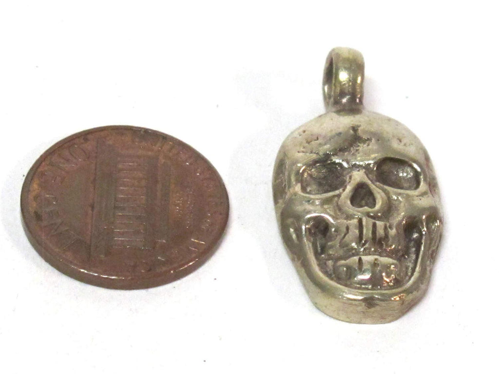 1 Pendant - Tibetan silver Small size skull face charm pendant with floral carving on reverse side l - CP105B