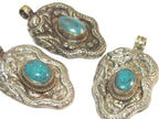 Tibetan silver repousse dragon pendant inlaid with turquoise -Nepal pendant - 1 pendant - PM271Cx