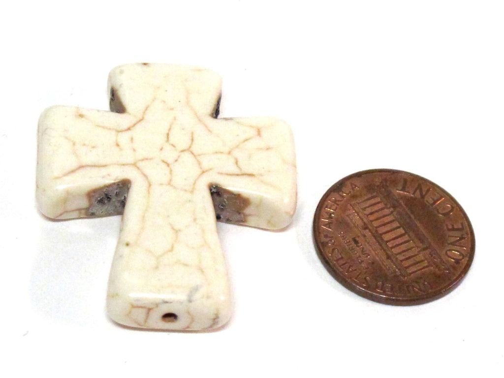 1 Bead - White cream color howlite cross bead large size 36 mm x 30 mm - GM418
