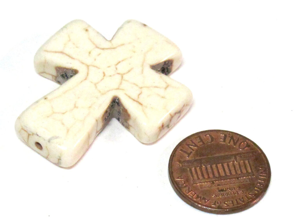 1 Bead - White cream color howlite cross bead large size 36 mm x 30 mm - GM418