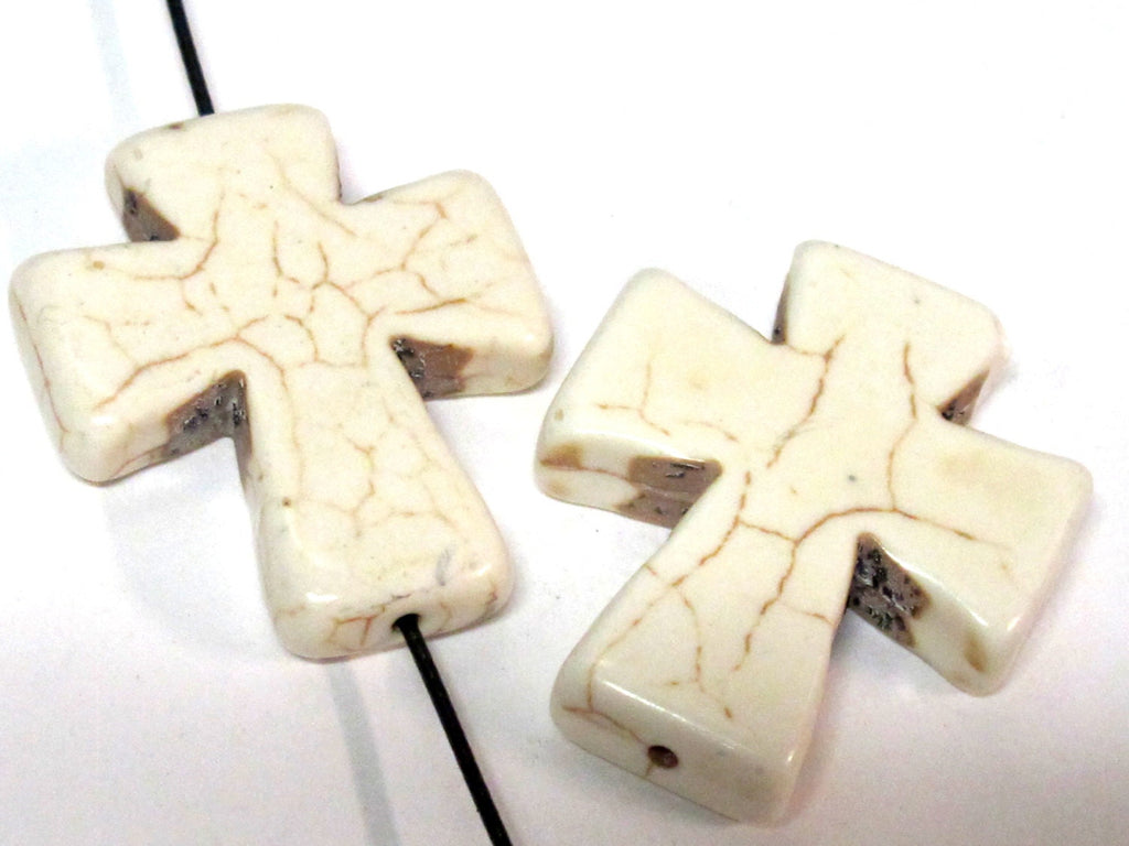 1 Bead - White cream color howlite cross bead large size 36 mm x 30 mm - GM418